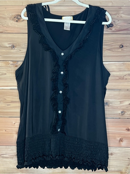 Baby Phat Tops - Baby Phat 3X Black Ruffle Lace Sleeveless Blouse Stretch Knit Y2K Plus Size